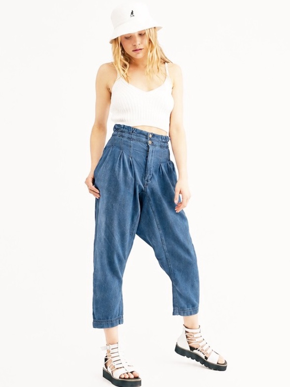 Free People We The Free Mover & Shaker High Waist Paperbag Jeans Outlook Blue